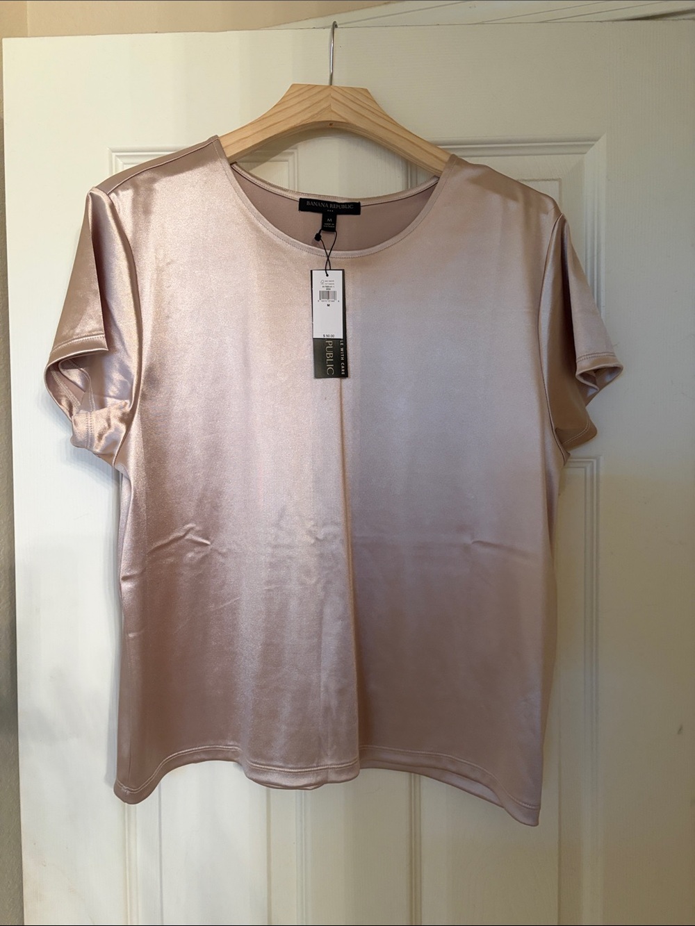 Banana Republic Factory Satin Short Sleeve Top - Blush Pink